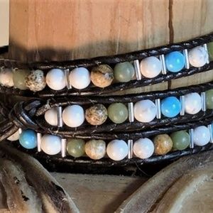 Triple Wrap Gemstone & Sterling Silver Bracelet